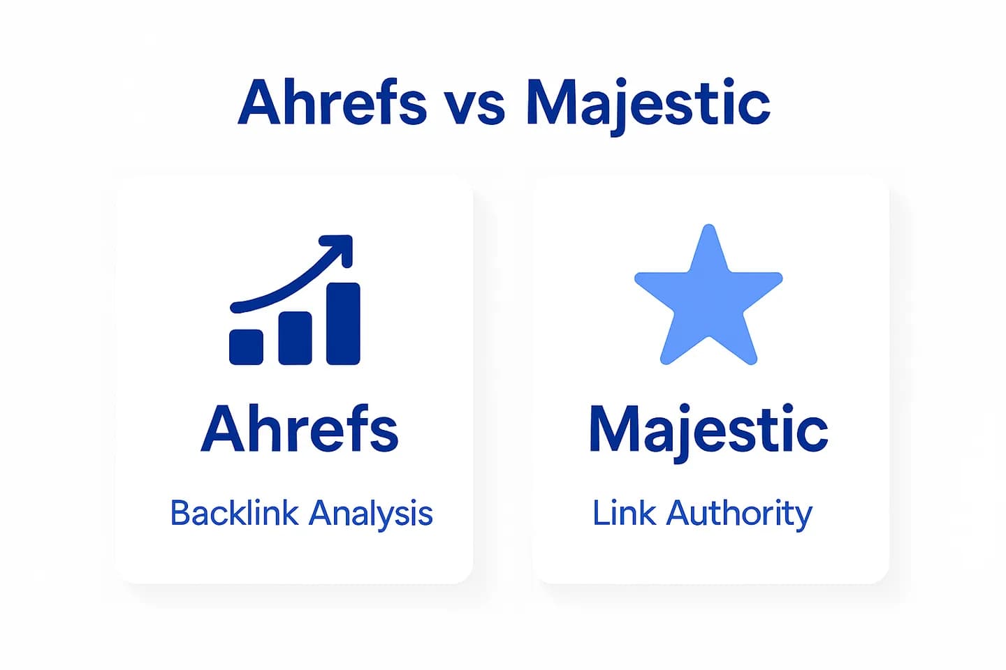 Infographic comparing Ahrefs (freshest backlink index and all-in-one SEO), Majestic (Trust Flow and historical index) and ChatSEO (AI on your real Search Console data)