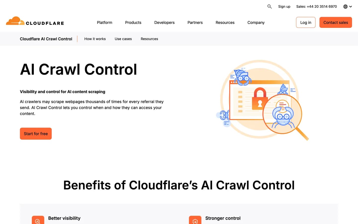 Page produit de Cloudflare AI Crawl Control