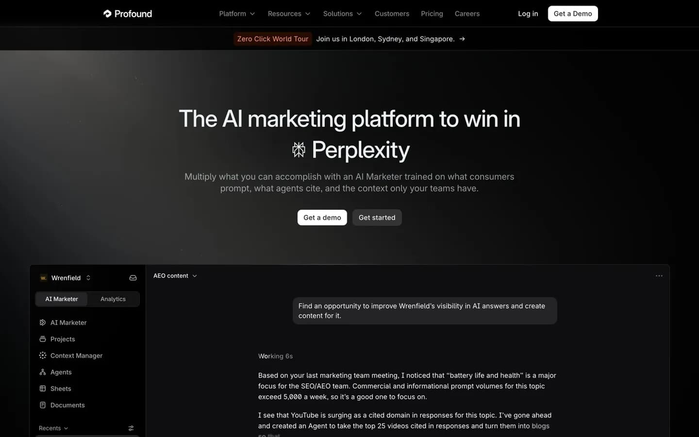 Profound homepage, October 2026