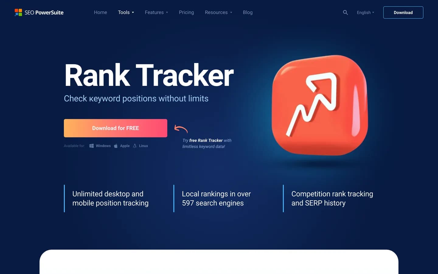 Page produit de Rank Tracker (SEO PowerSuite)