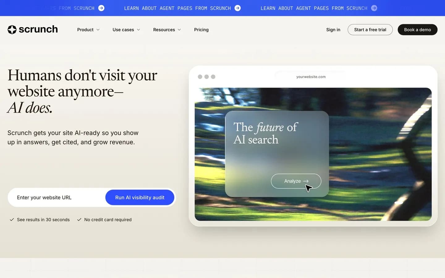 Scrunch AI homepage, October 2026