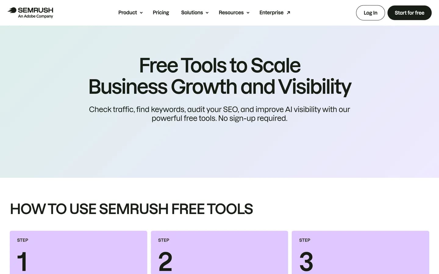 Semrush free tools page, October 2026