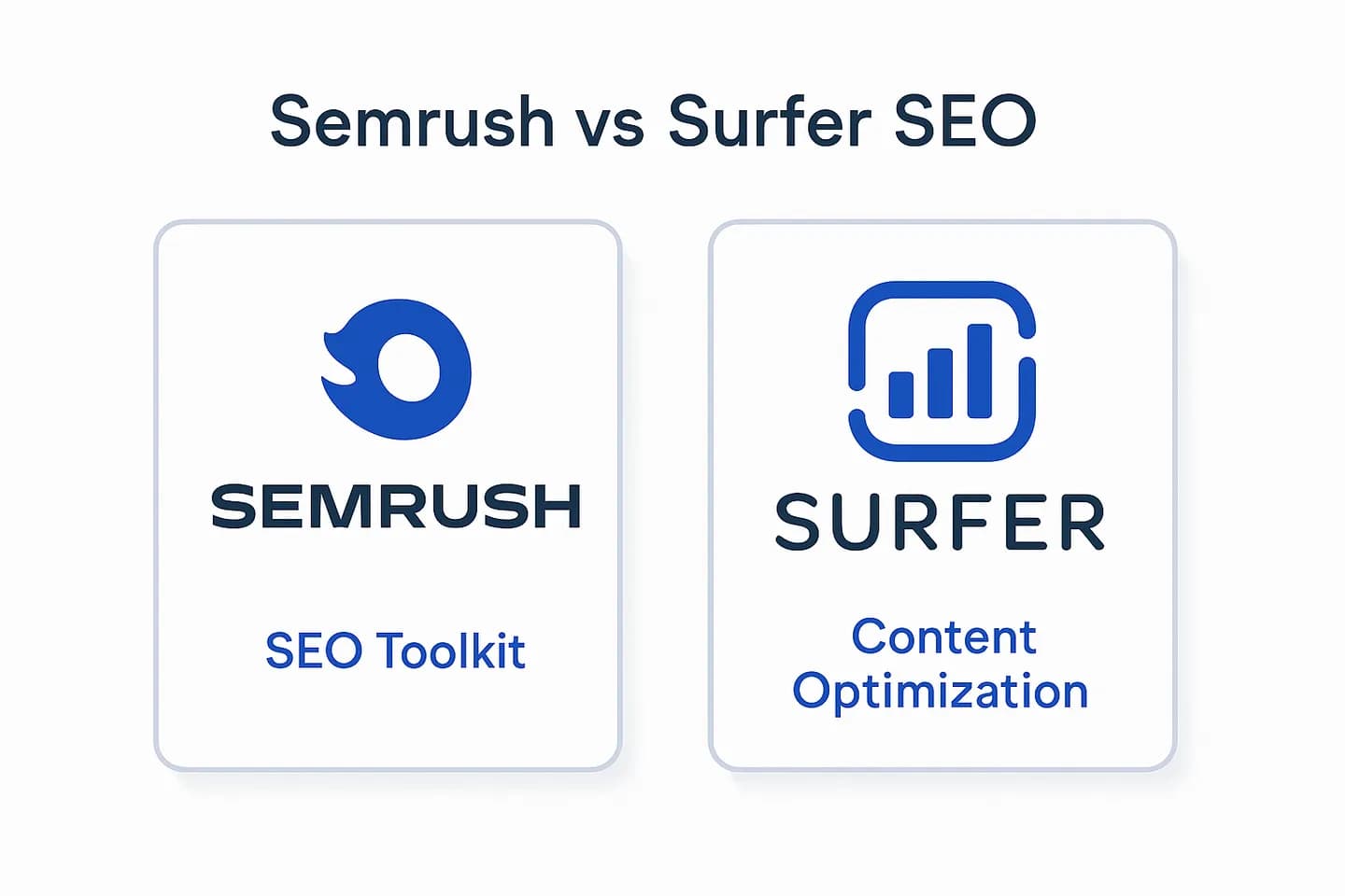 Infographic comparing Semrush (complete SEO platform), Surfer SEO (content optimization and AI visibility) and ChatSEO (AI on your real Search Console data)