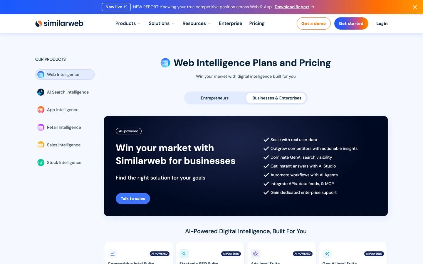 Similarweb Web Intelligence pricing page, October 2026