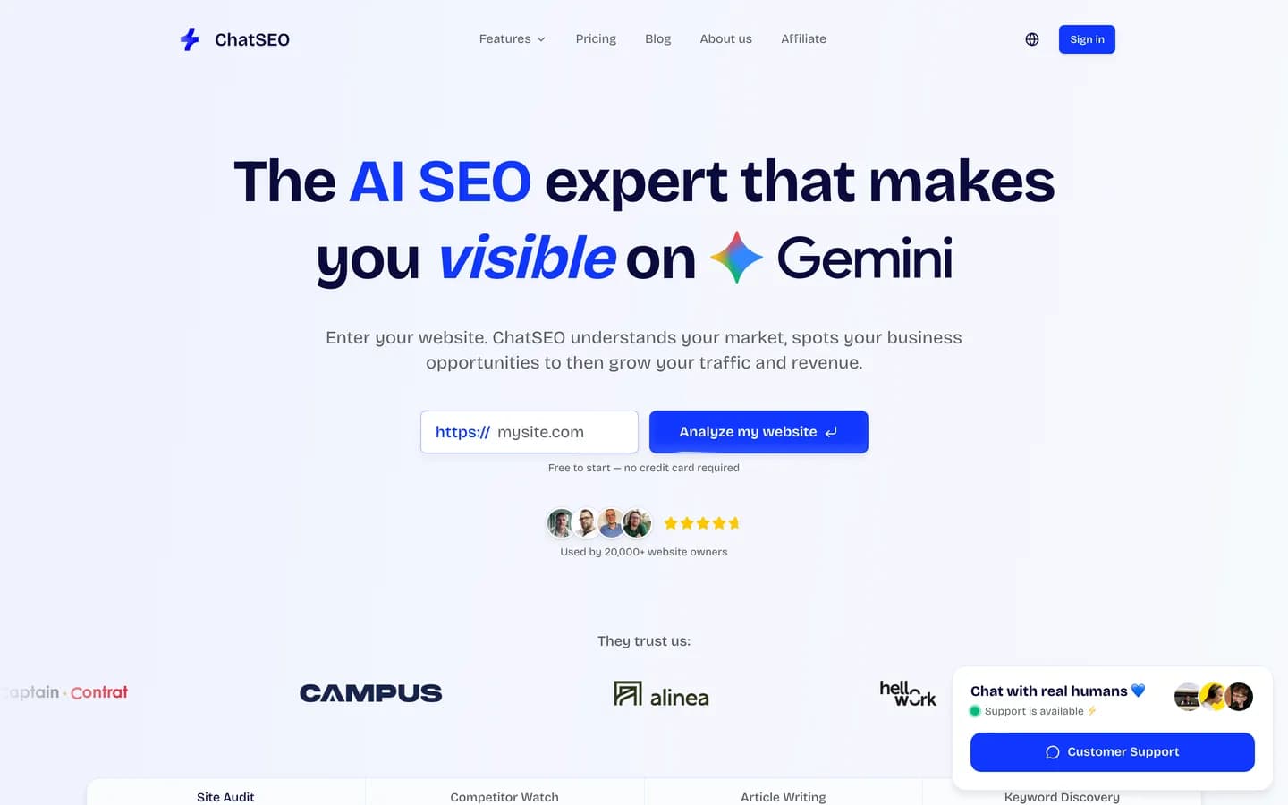 ChatSEO homepage, the AI SEO expert