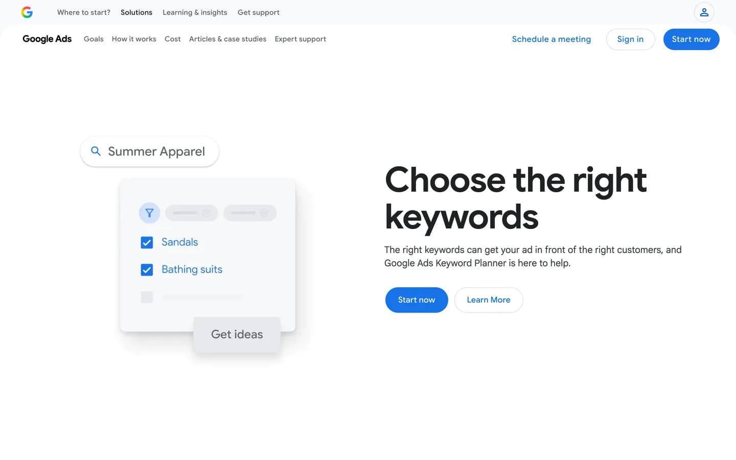 Page de Google Keyword Planner dans Google Ads