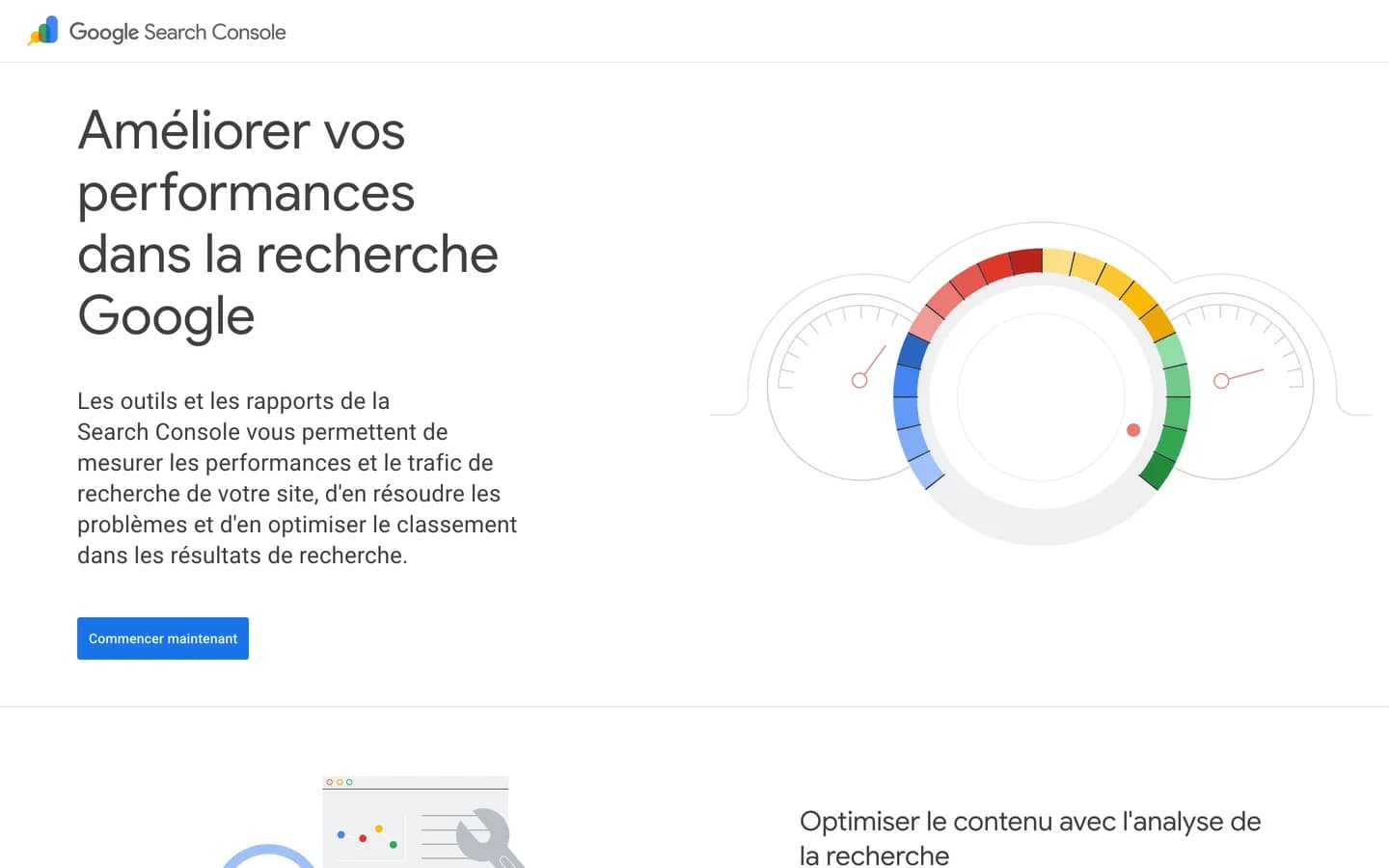 Page d'accueil de Google Search Console