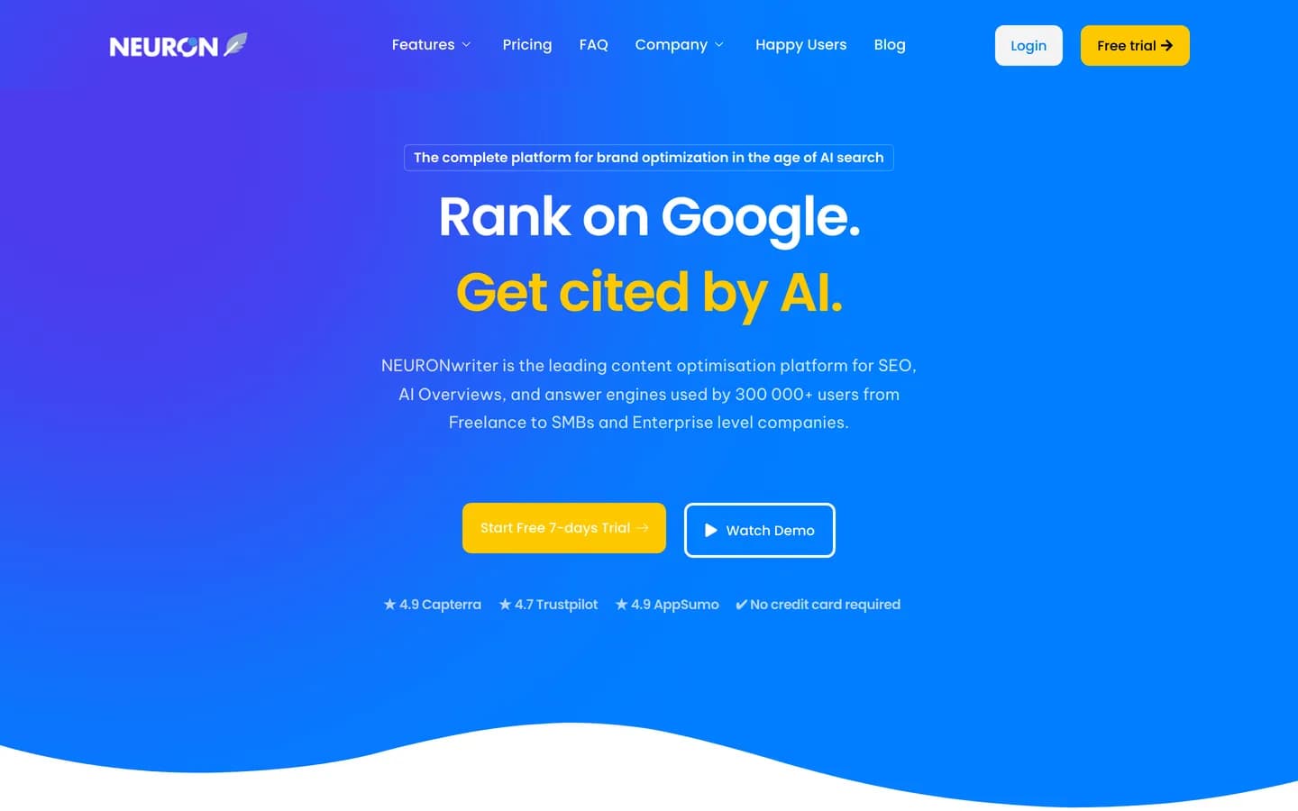 NeuronWriter homepage, content optimization platform