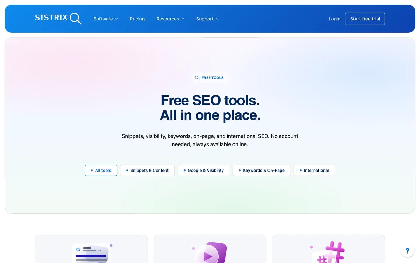 SISTRIX free SEO tools page