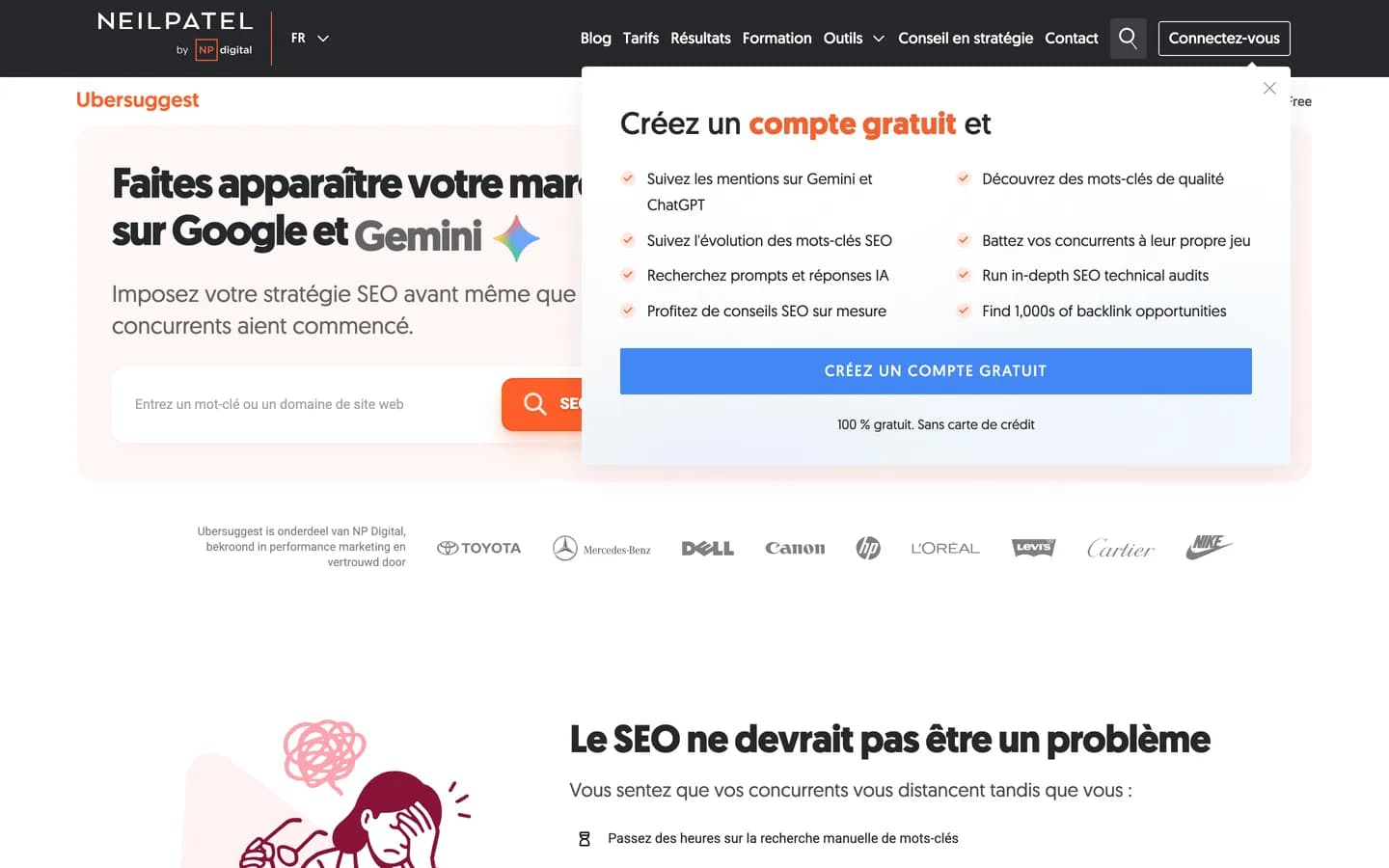 Capture d'écran de la page d'accueil d'Ubersuggest