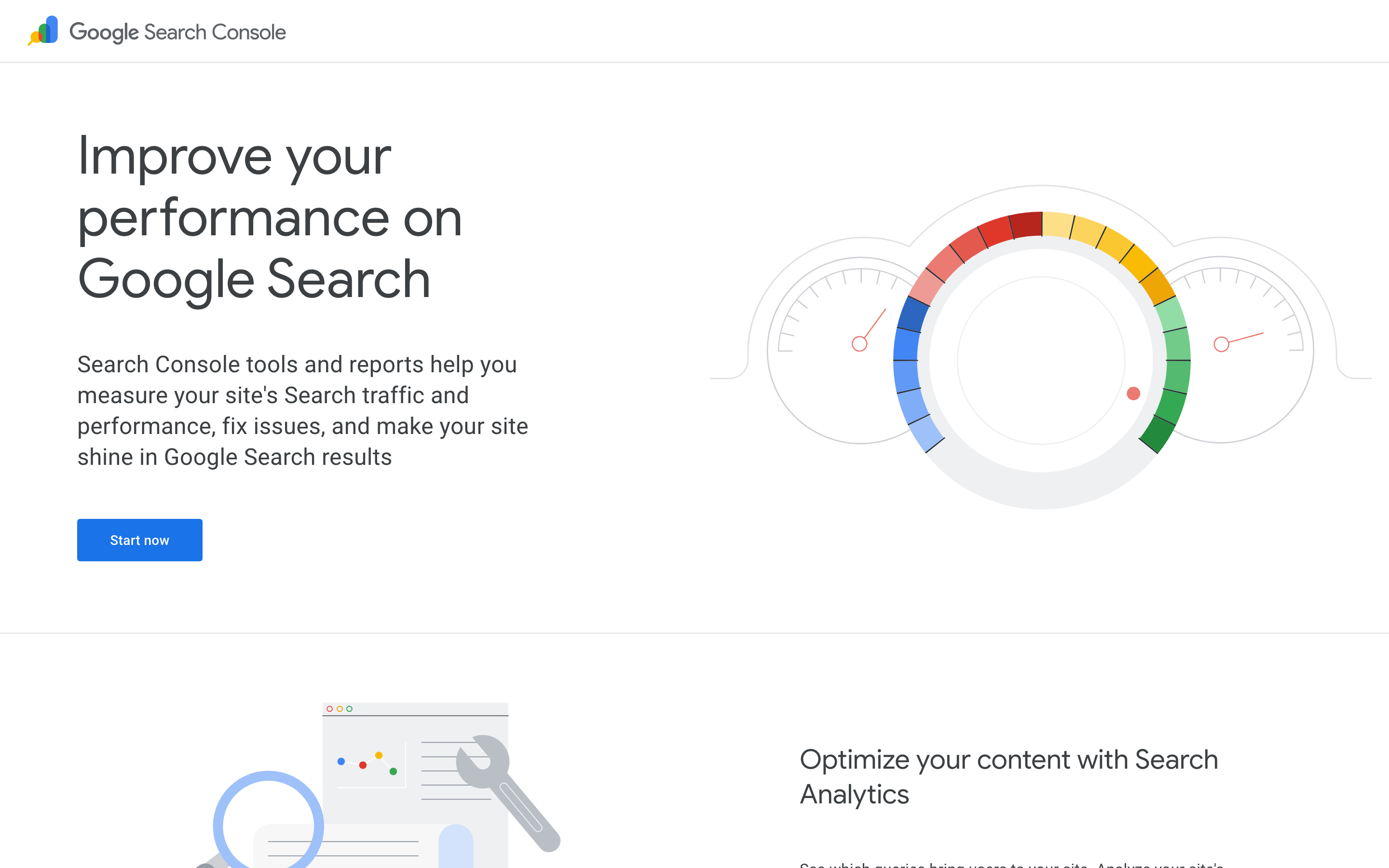 Page d'accueil de Google Search Console