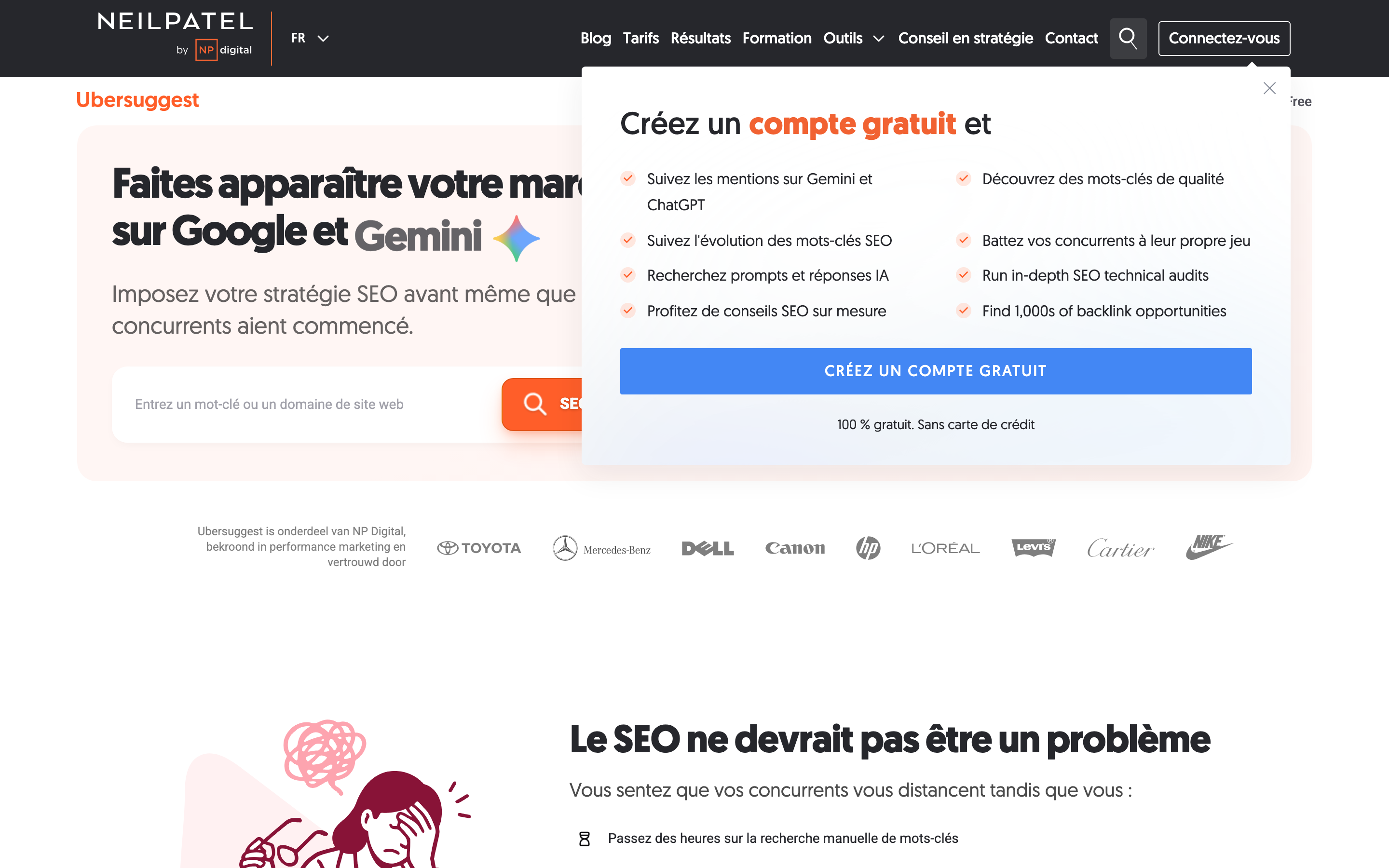 Capture d'écran de la page d'accueil d'Ubersuggest